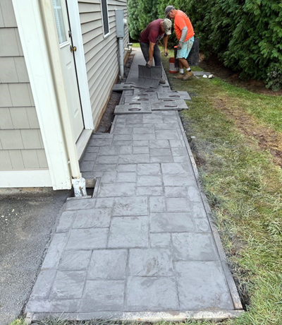 Stamped concrete walkway construction, MA, CT